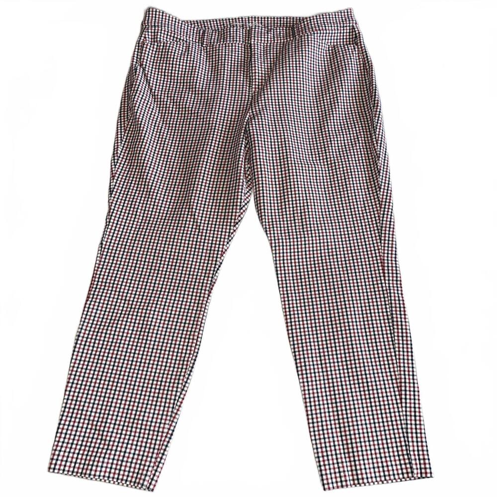 Old Navy Pixie Red Cream Navy Blue Plaid Pants Size 16 Stretch Office